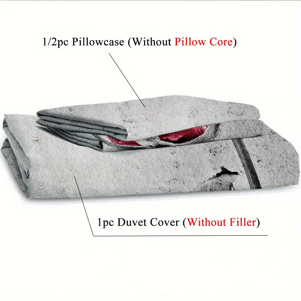 2/3pcs (1 Duvet Cover + 1/2 Pillowcase, Without Core) Retro Grey Background Red Rose Flowers Romantic Love Valentine'S Day Couple Print Soft Comfortable Bedding Set for Bedroom Dorm Room Family Gift