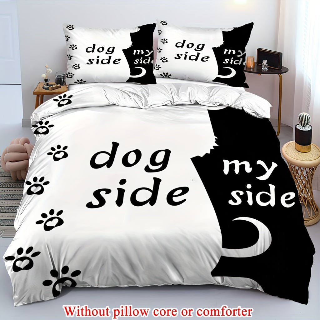 2/3pcs (1 Duvet Cover + 1/2 Pillowcase, Without Core) Cute Kitten Couple Style Lover Romantic Valentine's Day Print Soft Comfortable Bedding Set for Bedroom Dorm Room Family Gift