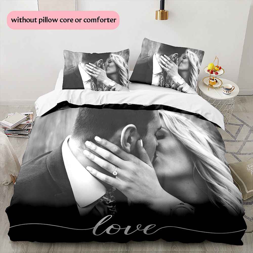 3D Picture Customization Customize Your Personalized Photo Quilt Cover Couple Valentine's Day Wedding Anniversary Quilt Cover Bedding Bedroom Christmas Decoration Christmas Gift (1 * duvet cover+2 * pillowcase, without core) --qiao1