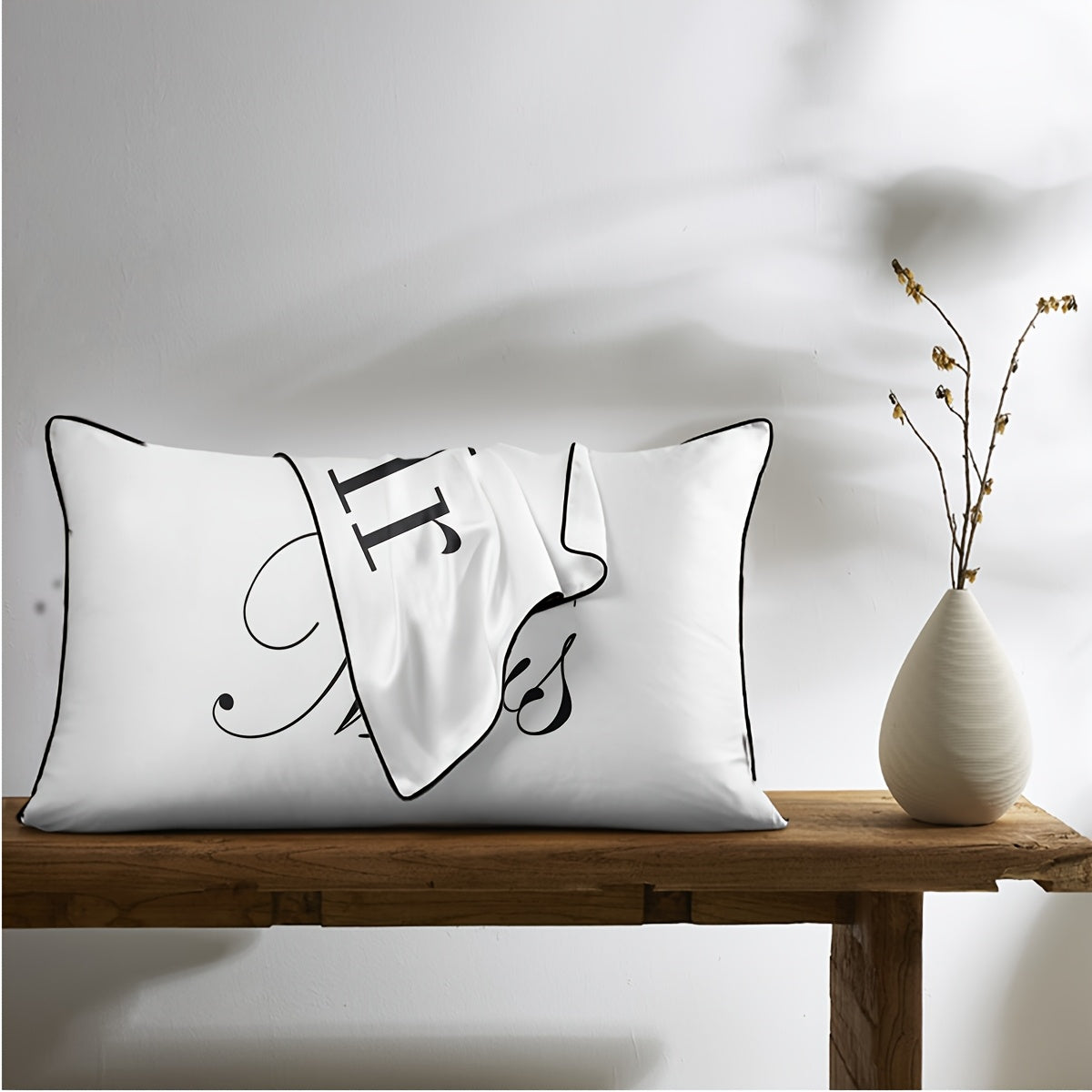 2pcs Mr & Mrs Print Satin Pillowcases - Elegant Script Design, 100% Polyester, Envelope Closure, All-Season Luxury Bedding for Couples, Machine Washable, Bedding Accessories, Sophisticated Design, Smooth Texture