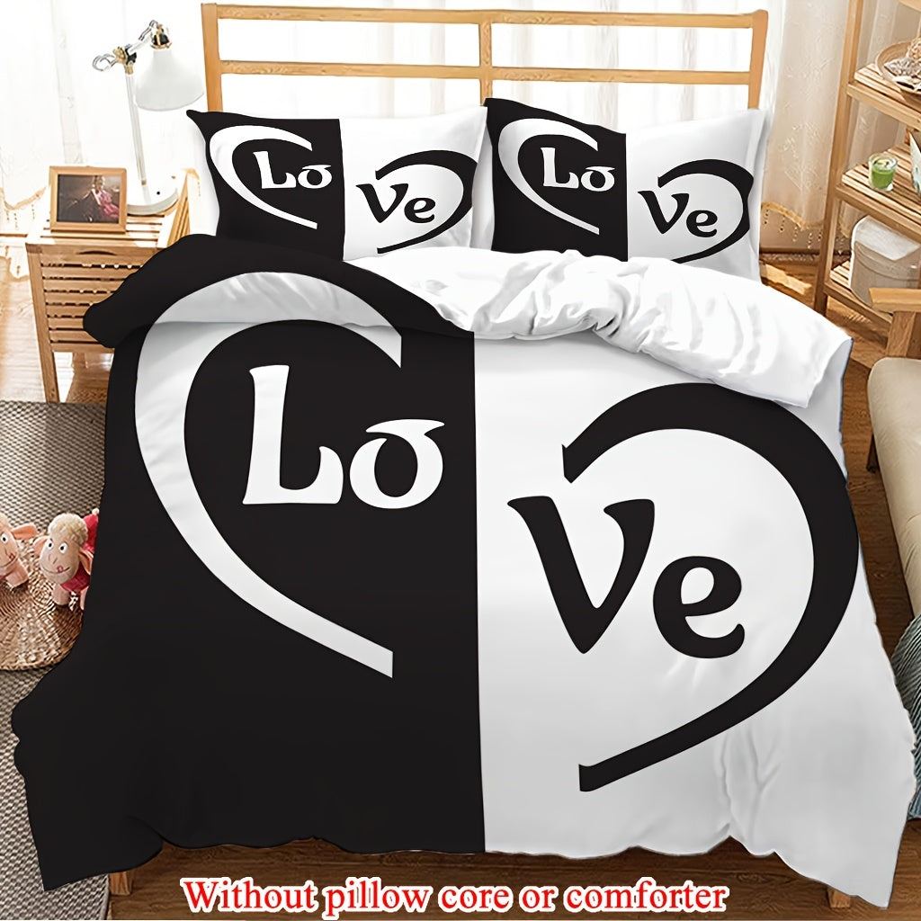2/3pcs (1 Duvet Cover + 1/2 Pillowcase, Without Core) Love Romantic Valentine'S Day Couple Gifts Print Soft Comfortable Bedding Set for Bedroom Dorm Room Family Gift
