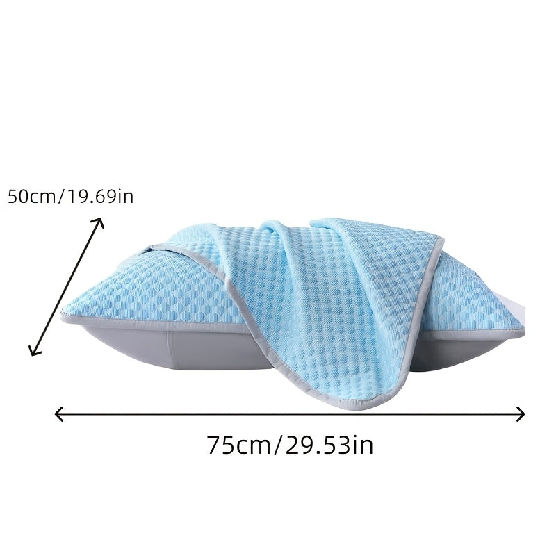 2pcs Cool-Touch Bean Pillowcases - Soft Breathable 100% Polyester, Light Blue & Beige Elegant Pattern, Zipper Closure, Machine Washable for Summer Comfort, Bedding Accessories, Decorative Pillow Covers, Smooth Texture Fabric