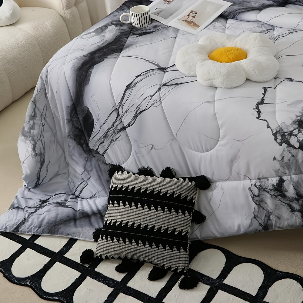 3pcs Marble Print Comforter Set Full/Queen/King Size Marbling Abstract Stone Texture Bedding Set Artwork Chinese Style Comforter Black White Grey for Women Men Adults Living Room Bedroom Decor with 1 Comforter And 2 Pillowcases Ink Wash Painting, Home