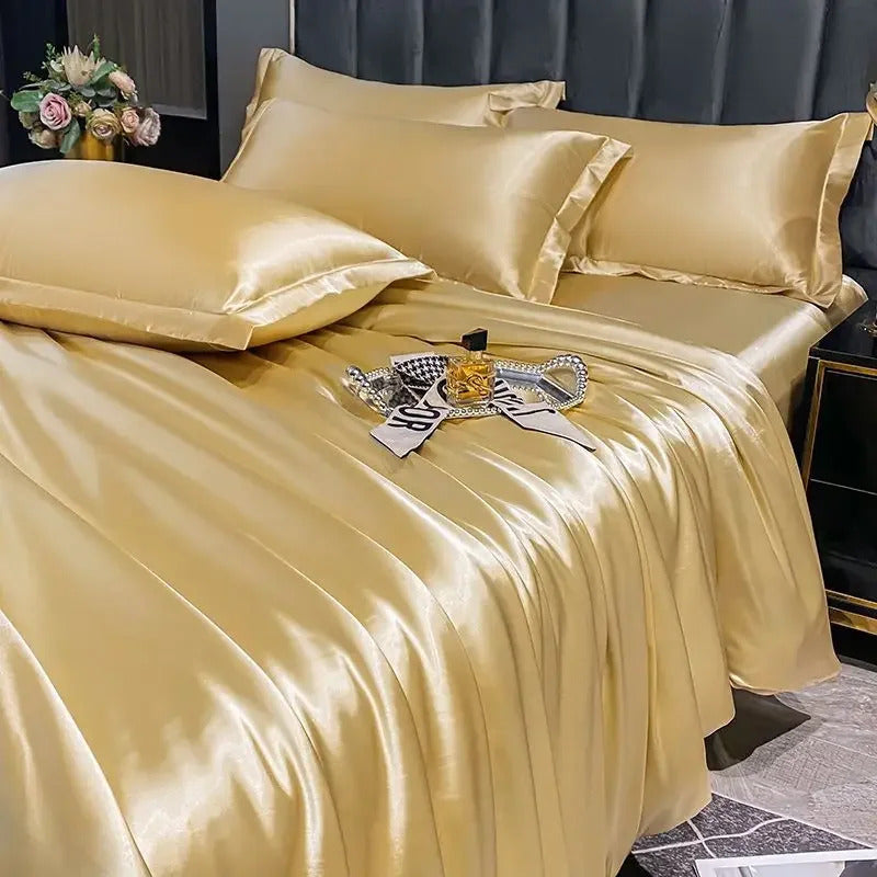 Bedding Set with Duvet Cover Bed Sheet Pillowcase Luxury Couple Single Double Summer 1/2 People Solid Bedsheet