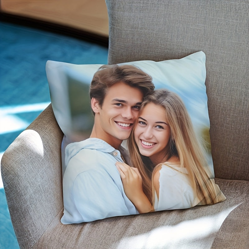 Customizable Photo Pillowcase - Personalized Gift for Parents & Teens, Soft Polyester with Zipper Closure, Single-Sided Printing, White Contemporary Design, Machine Washable Bedding & Home Decor, Thoughtful Present, Stylish Pillow Cover, Smooth Texture,