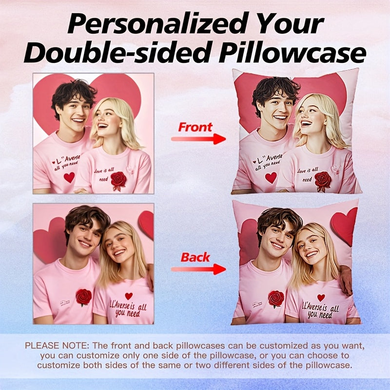 1pc Custom Double-Sided Print Pillowcase with Zipper - Unique Holiday Photo Gift for Family and Friends, Polyester, Machine Washable, Perfect for Sofa, Bed, and Car Decor, Unique Gift Idea|Personalized Pillowcase|Zippered Pillowcase, Decorative Pillows
