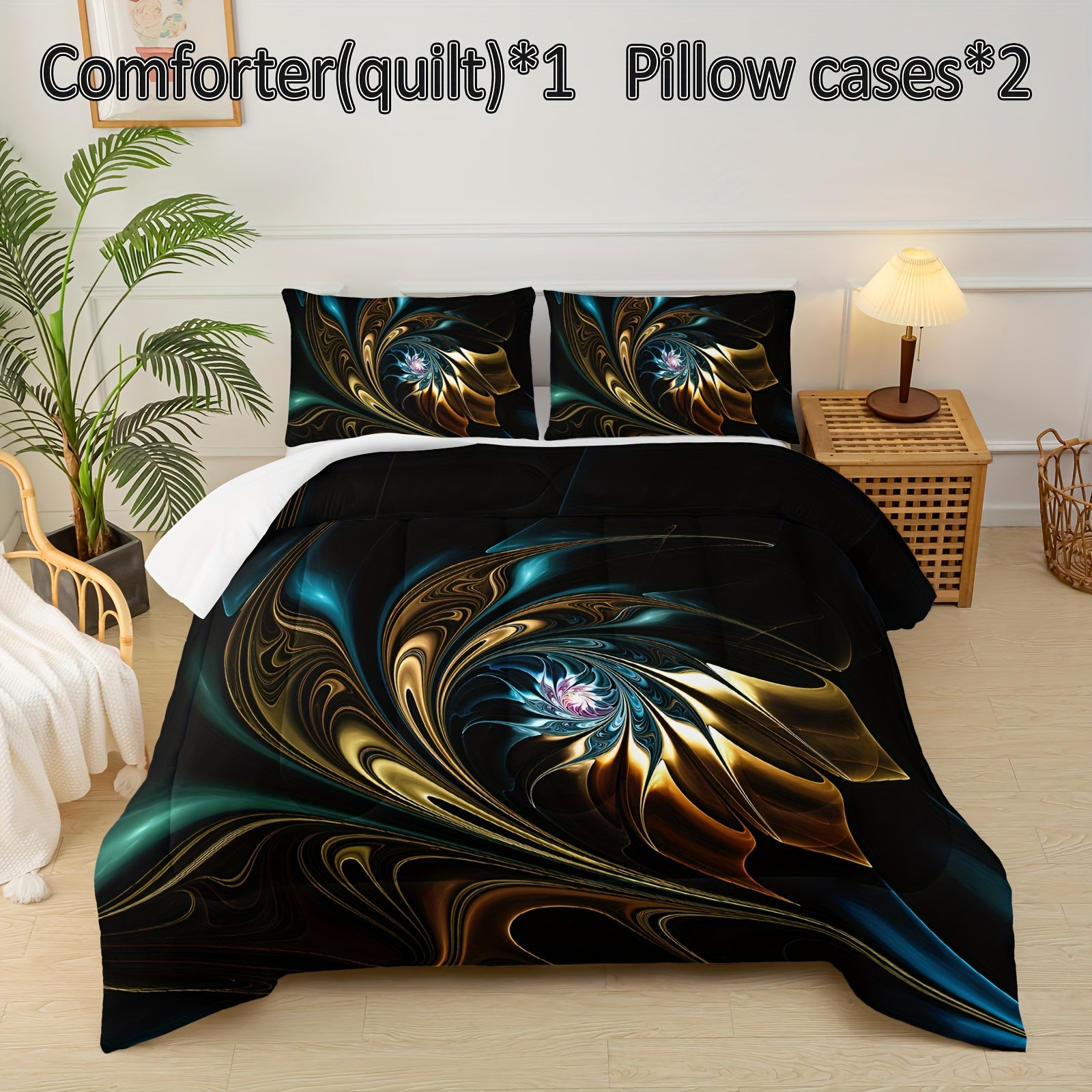 3-pcs Couple Comforter Set, Sun And Moon Themed Printed Bedding, Creative Design Queen And King Comforter Set For Adults Elegant And Comfortable Down Comforter Set (1*Comforter + 2*Pillowcase, Without Core)