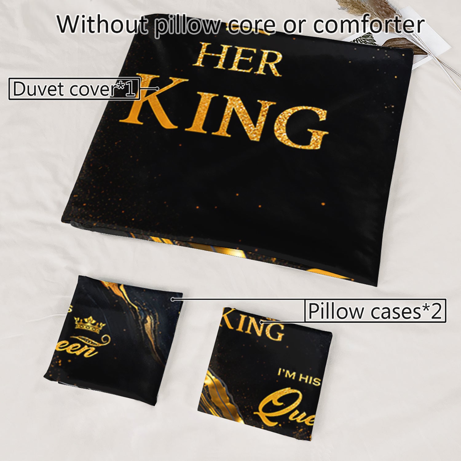 3pcs King Queen Couple 3D Digital Printed Duvet Cover Set Romantic Luxury Bedding Set for Four Season Black Golden Bedding for Bedroom or Guest Room Decor Polyester Comforter Cover Gift 1 Quilt Cover+2 Pillowcases