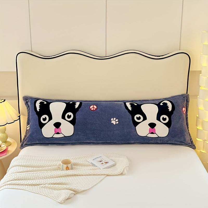 Cartoon Dog Print Plush Pillowcase | Soft Flannel Polyester | Zippered Closure | Machine Washable | All-Season Comfort | Ideal for Couples' Bedroom Decor