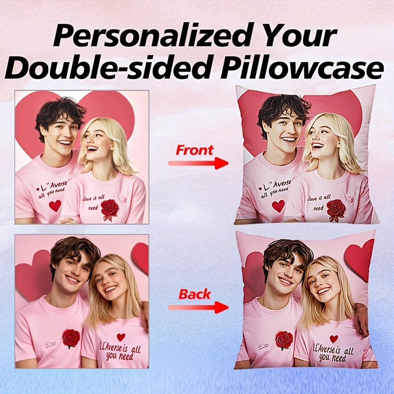 1pc Custom Double-Sided Print Pillowcase with Zipper - Unique Holiday Photo Gift for Family and Friends, Polyester, Machine Washable, Perfect for Sofa, Bed, and Car Decor, Unique Gift Idea|Personalized Pillowcase|Zippered Pillowcase, Decorative Pillows
